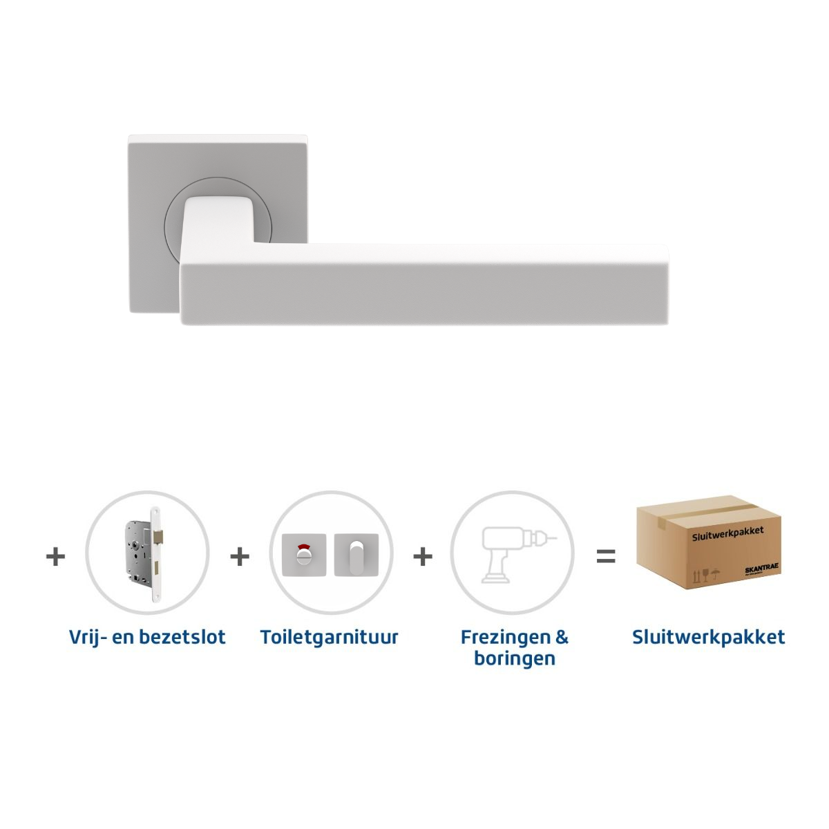 Sluitwerkpakketten met Deurkruk Squared 20 Regular Wit